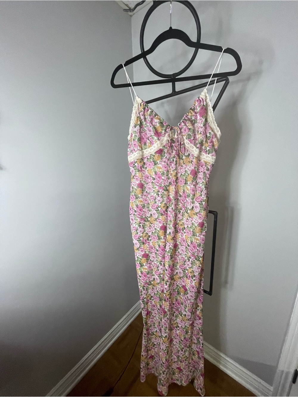 Princess Polly Pink Floral Maxi Dress with Cream Lace Trim